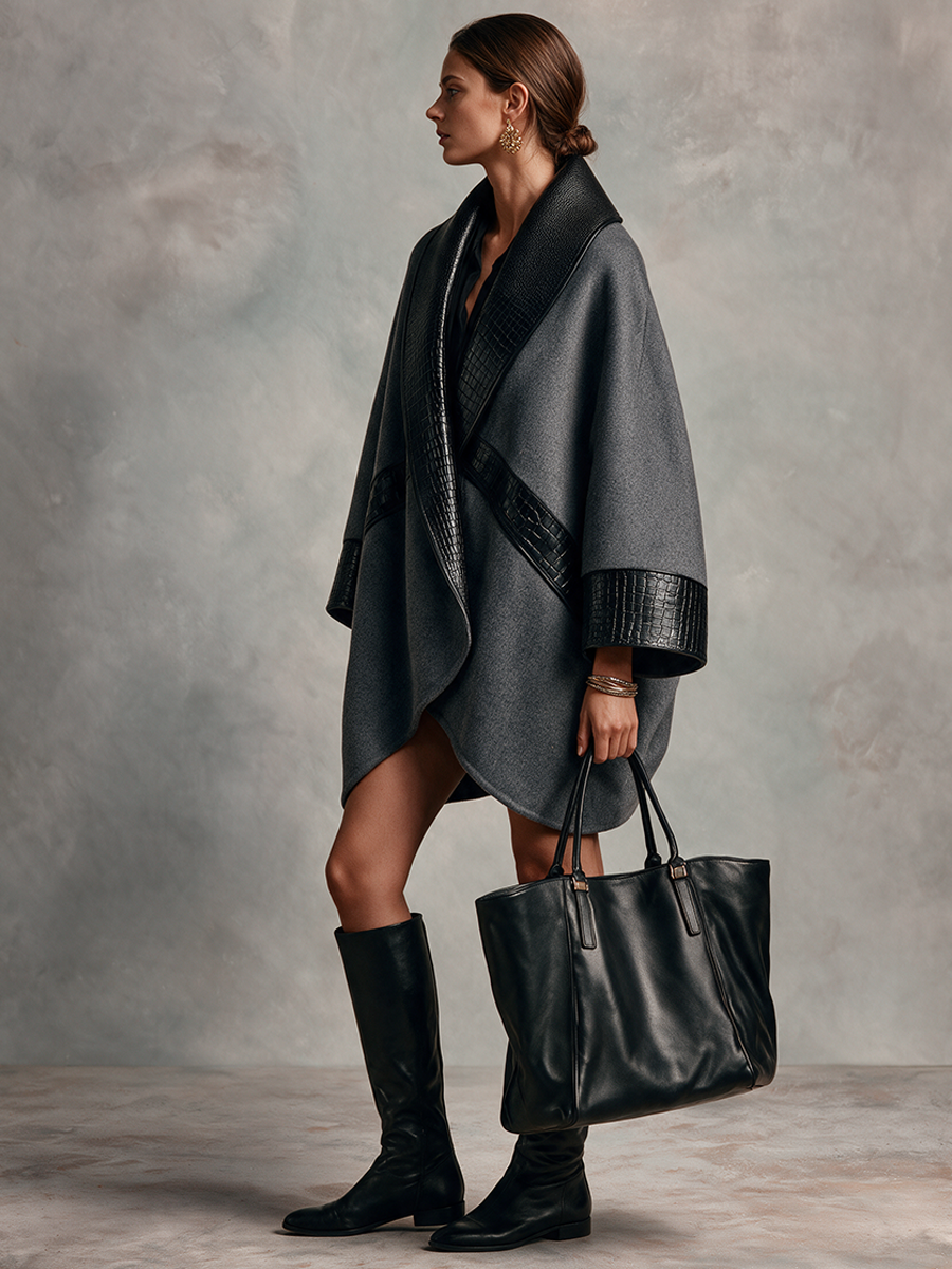 Women's Sophisticated Wool-Blend & Faux Leather Wrap Coat
