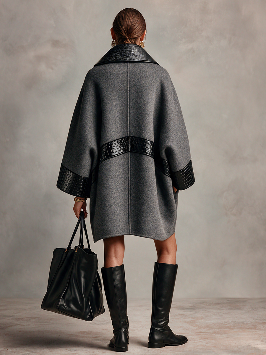 Women's Sophisticated Wool-Blend & Faux Leather Wrap Coat