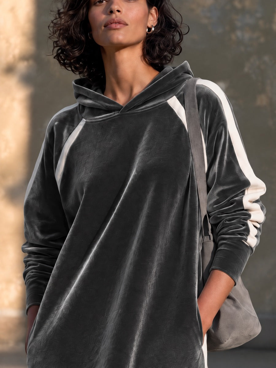Women's Velvet Hooded Casual Midi Dress