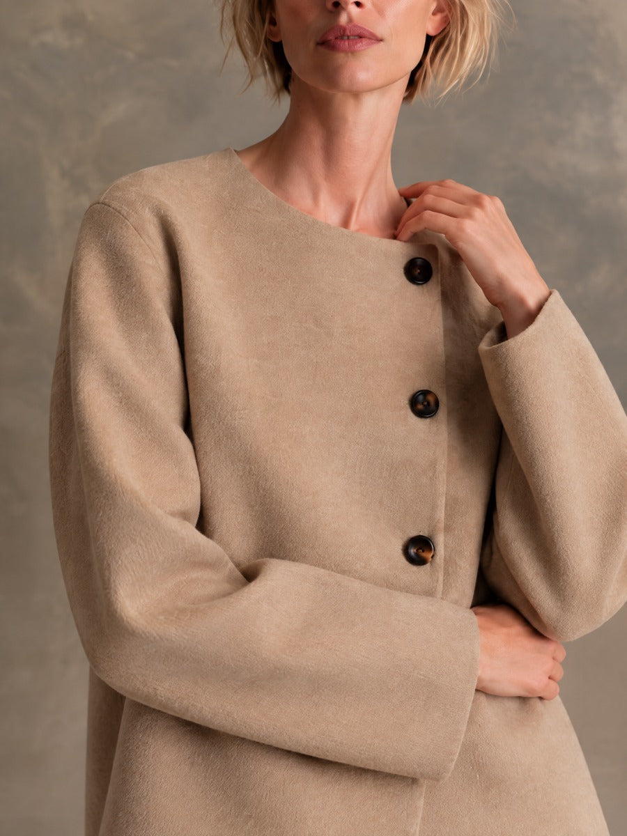 Women's Wool-Blend Crew Neck & Asymmetric Button Detail Two-Piece Set