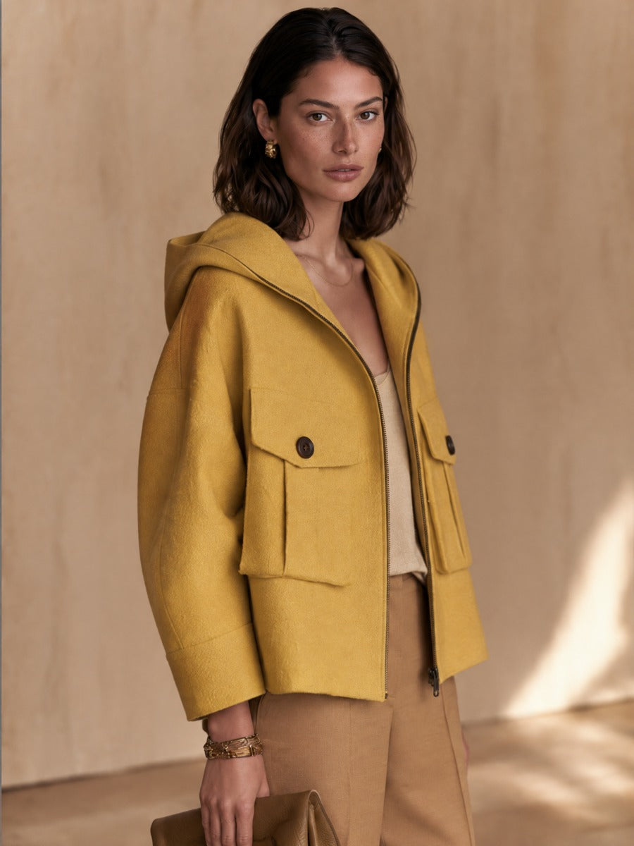 Women's Utility Pocket Casual Hooded Cropped Jacket