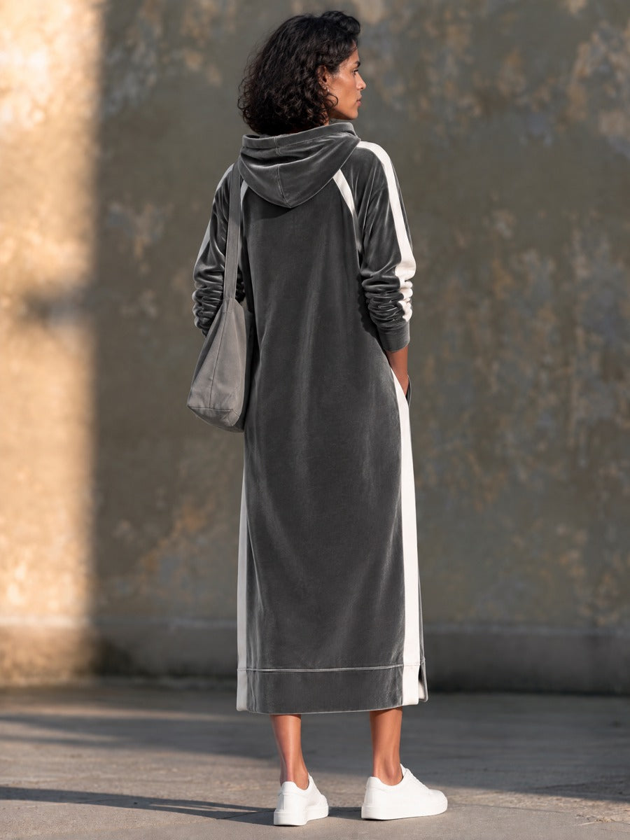 Women's Velvet Hooded Casual Midi Dress