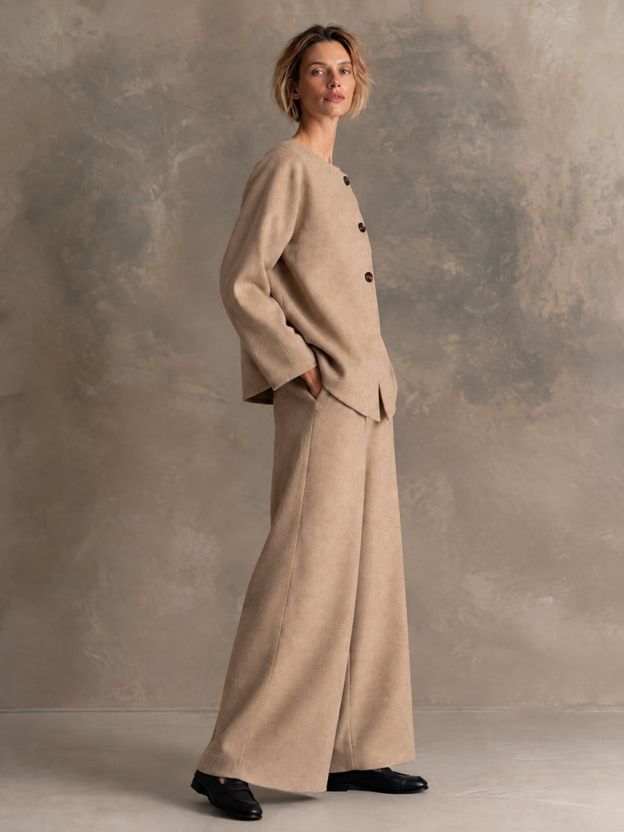 Women's Wool-Blend Crew Neck & Asymmetric Button Detail Two-Piece Set