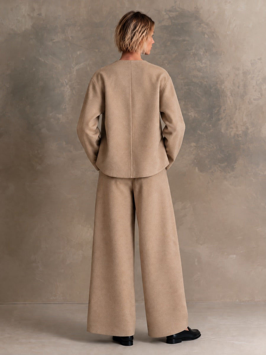 Women's Wool-Blend Crew Neck & Asymmetric Button Detail Two-Piece Set