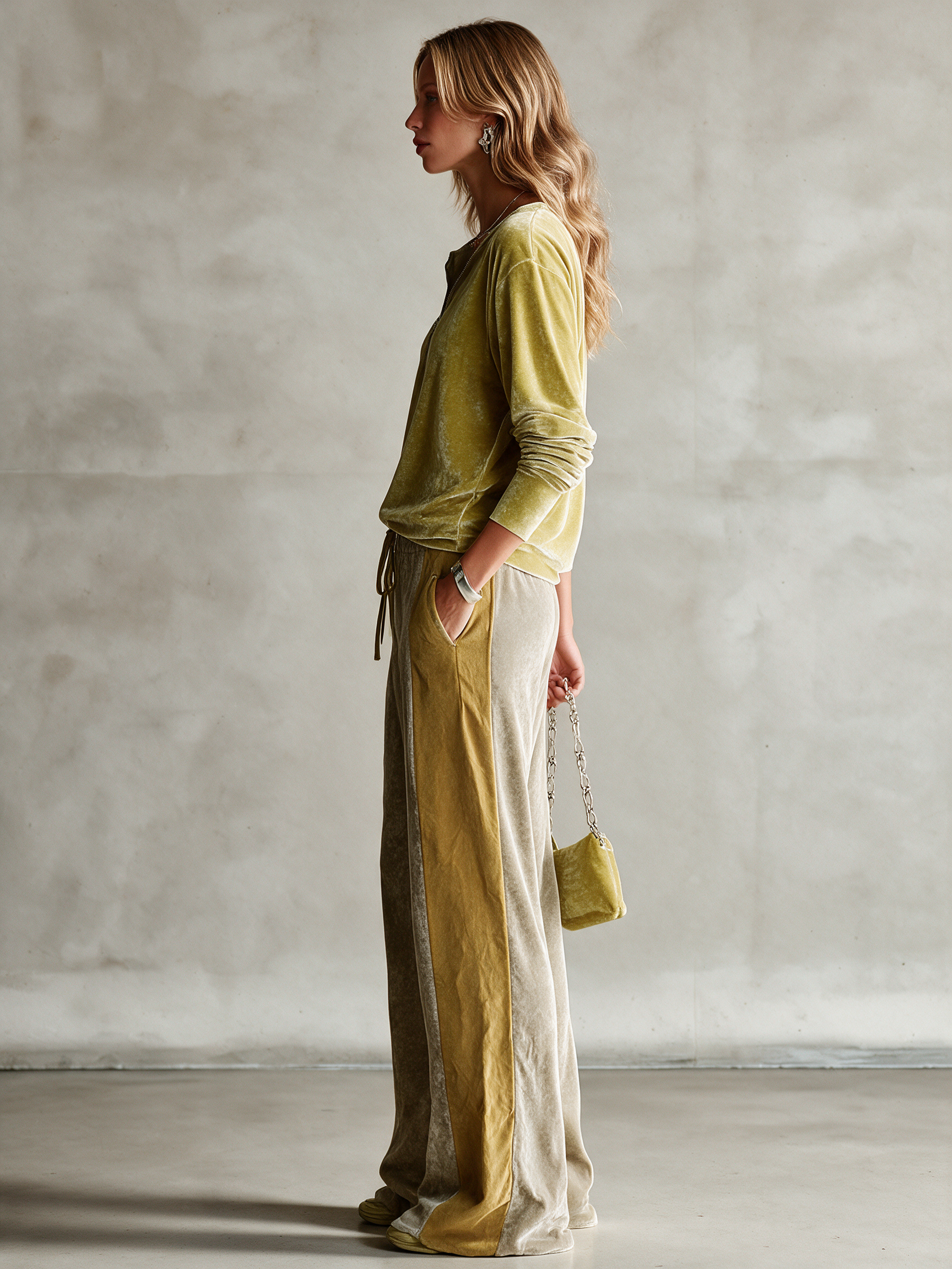 Women's Velvet Half‑Zip Color‑Block Two‑Piece Set
