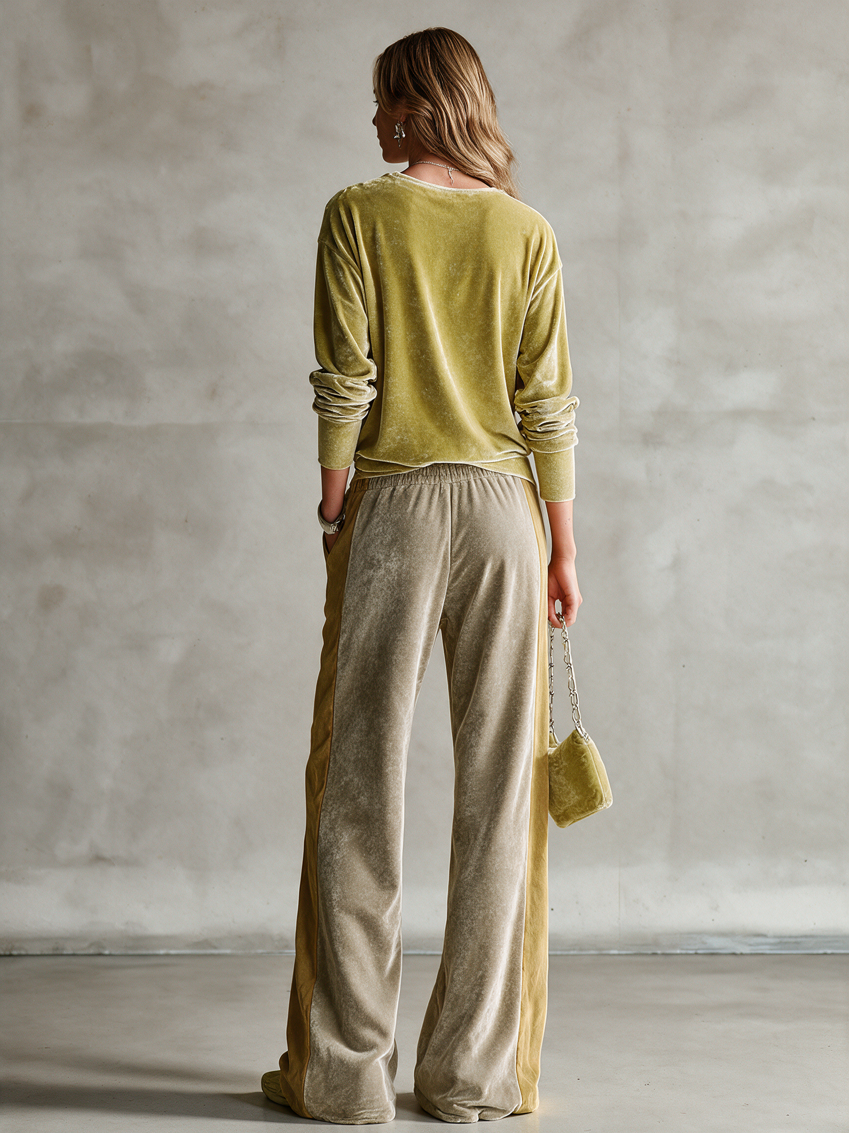 Women's Velvet Half‑Zip Color‑Block Two‑Piece Set