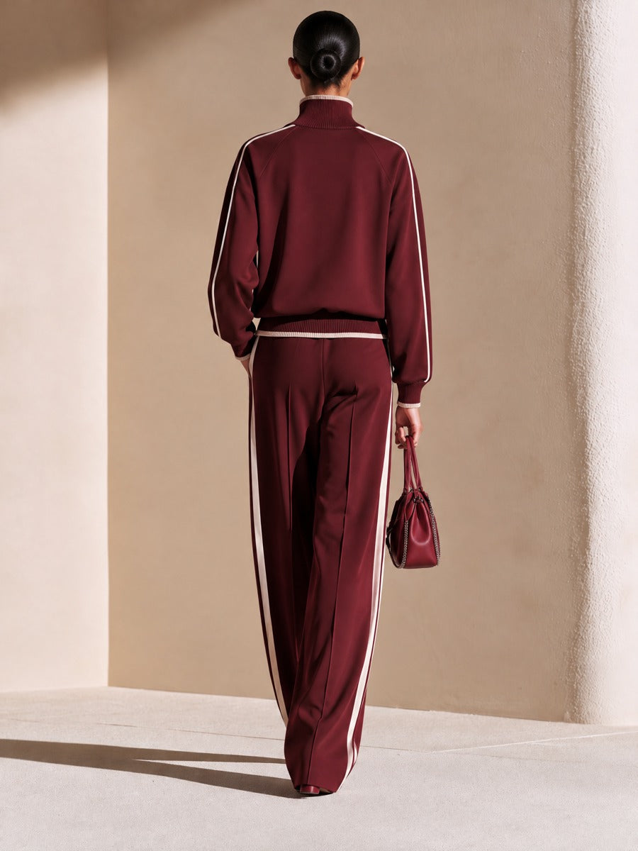 Women's Half-Zip Stand Collar Top and Wide-Leg Track Pants Set