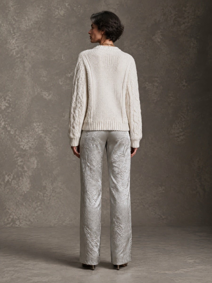 Women's Ivory Chunky Cable Knit Zip-Up Cardigan