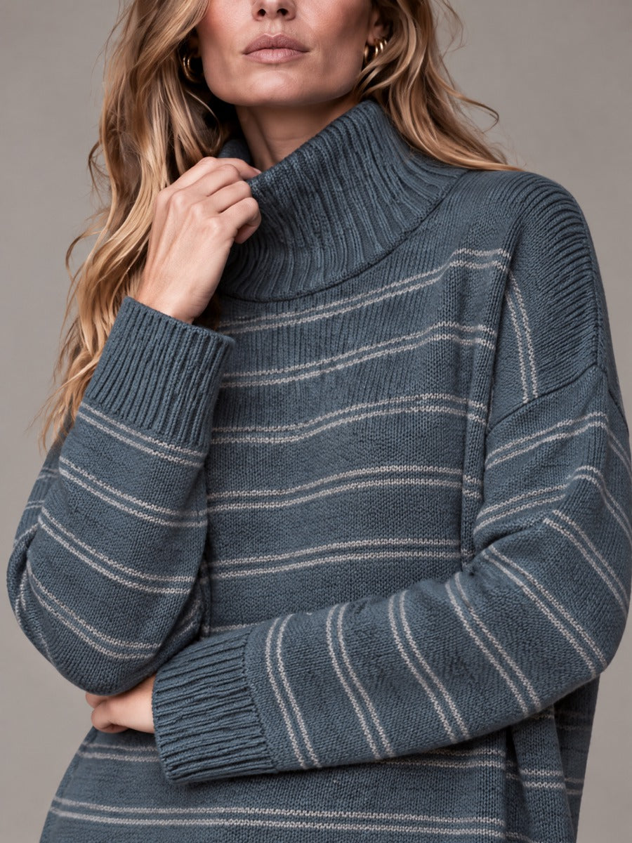 Women’s High-Neck Striped Loose-Fit Knit Top