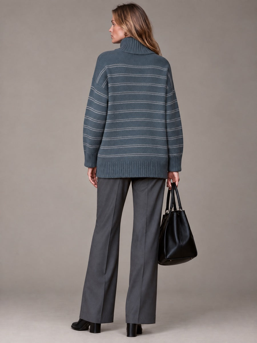 Women’s High-Neck Striped Loose-Fit Knit Top