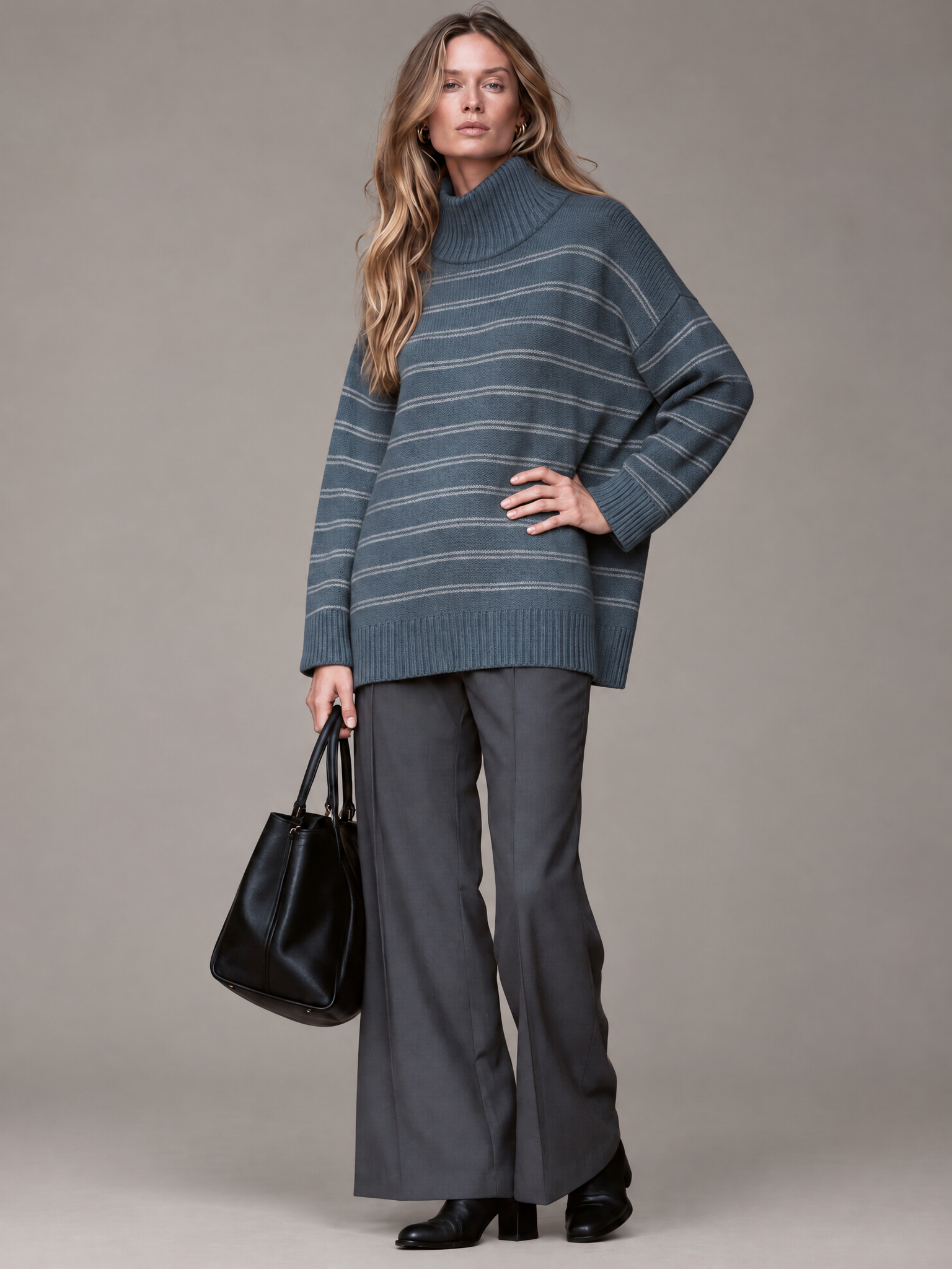 Women’s High-Neck Striped Loose-Fit Knit Top