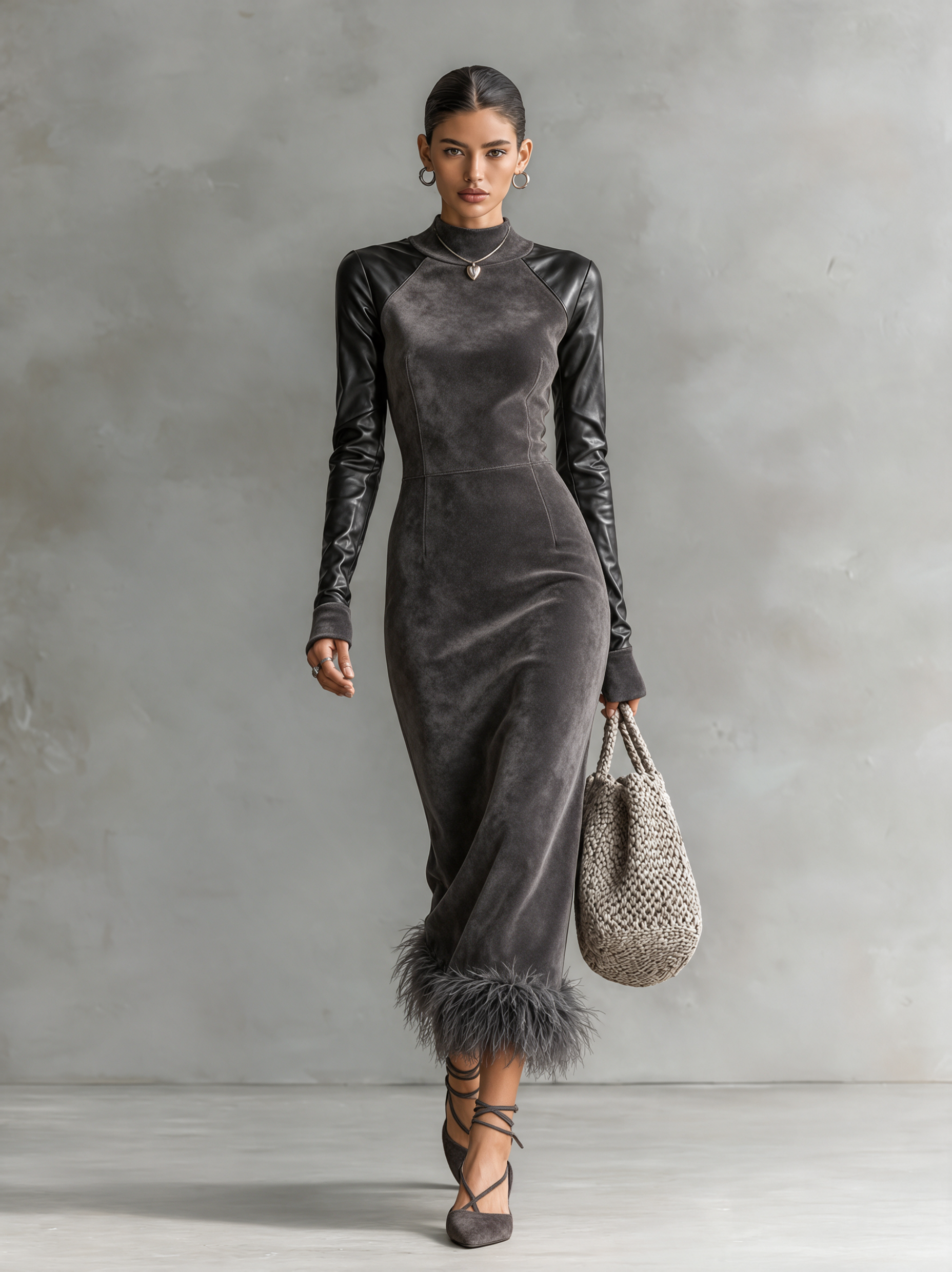 Women’s Vintage-style Suede-panel Maxi Skirt With A Faux-fur Trimmed Hem