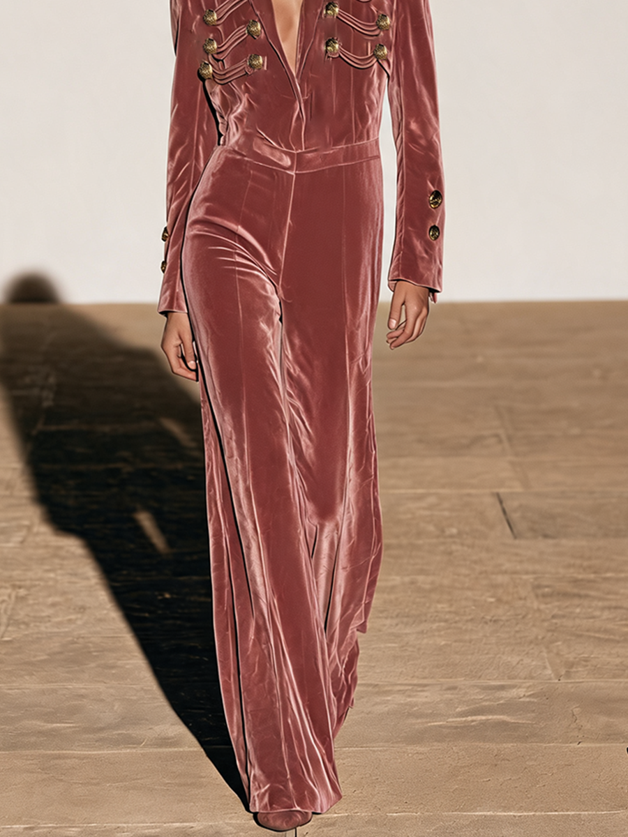 Women's Dusty Rose Velvet Wide-Leg Jumpsuit