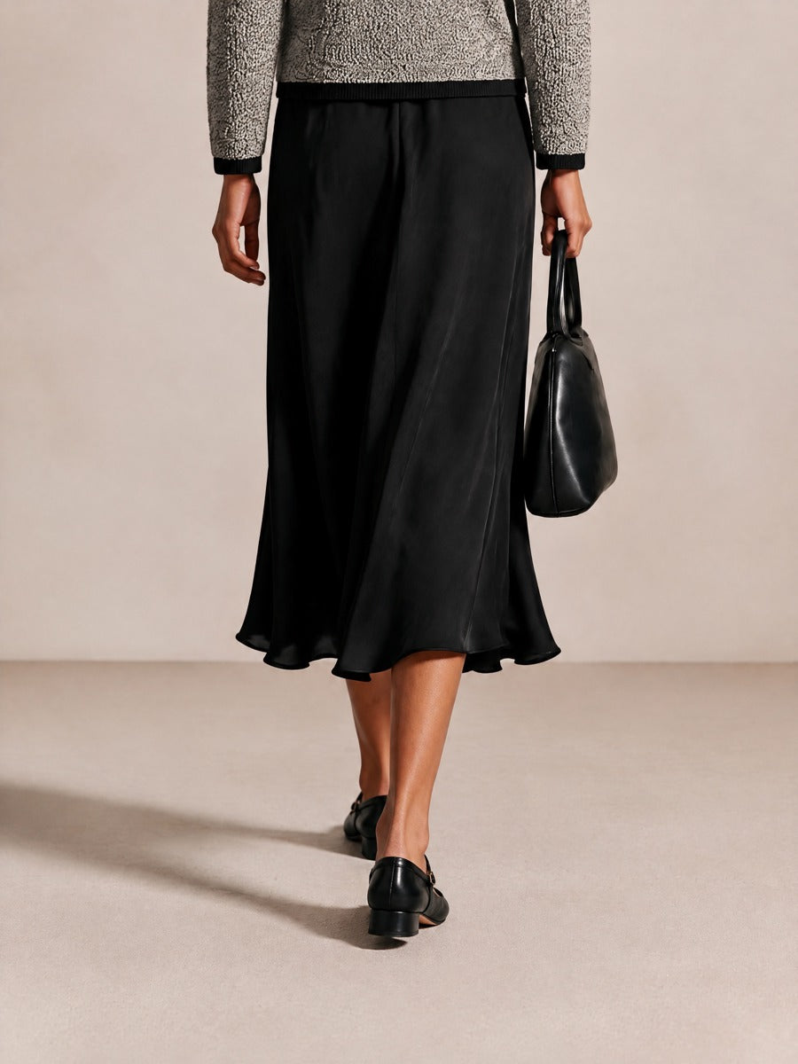 Women's Solid Satin Elegant A-Line Midi Skirt