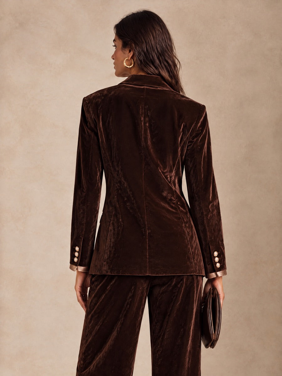 Women's Contrast Button Minimalist Velvet Blazer