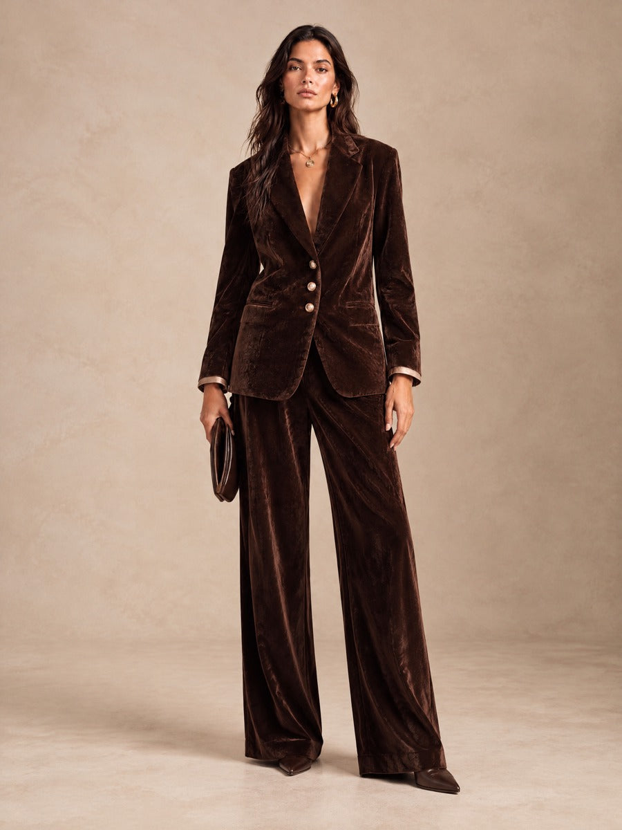 Women's Contrast Button Minimalist Velvet Blazer