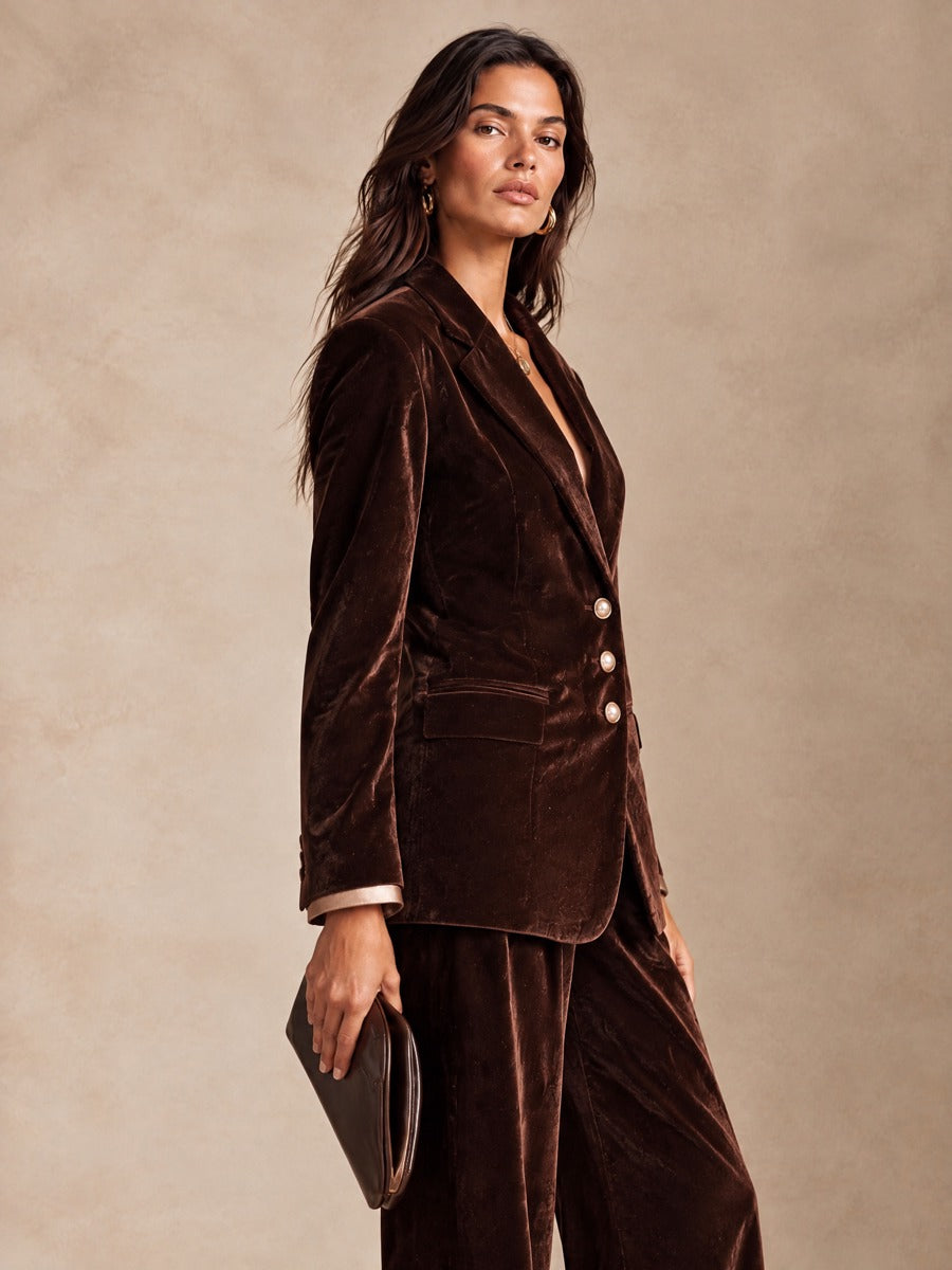 Women's Contrast Button Minimalist Velvet Blazer