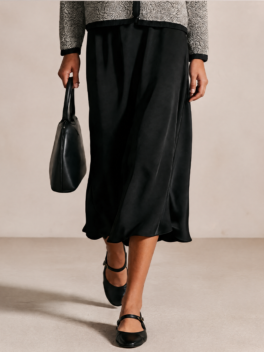 Women's Solid Satin Elegant A-Line Midi Skirt