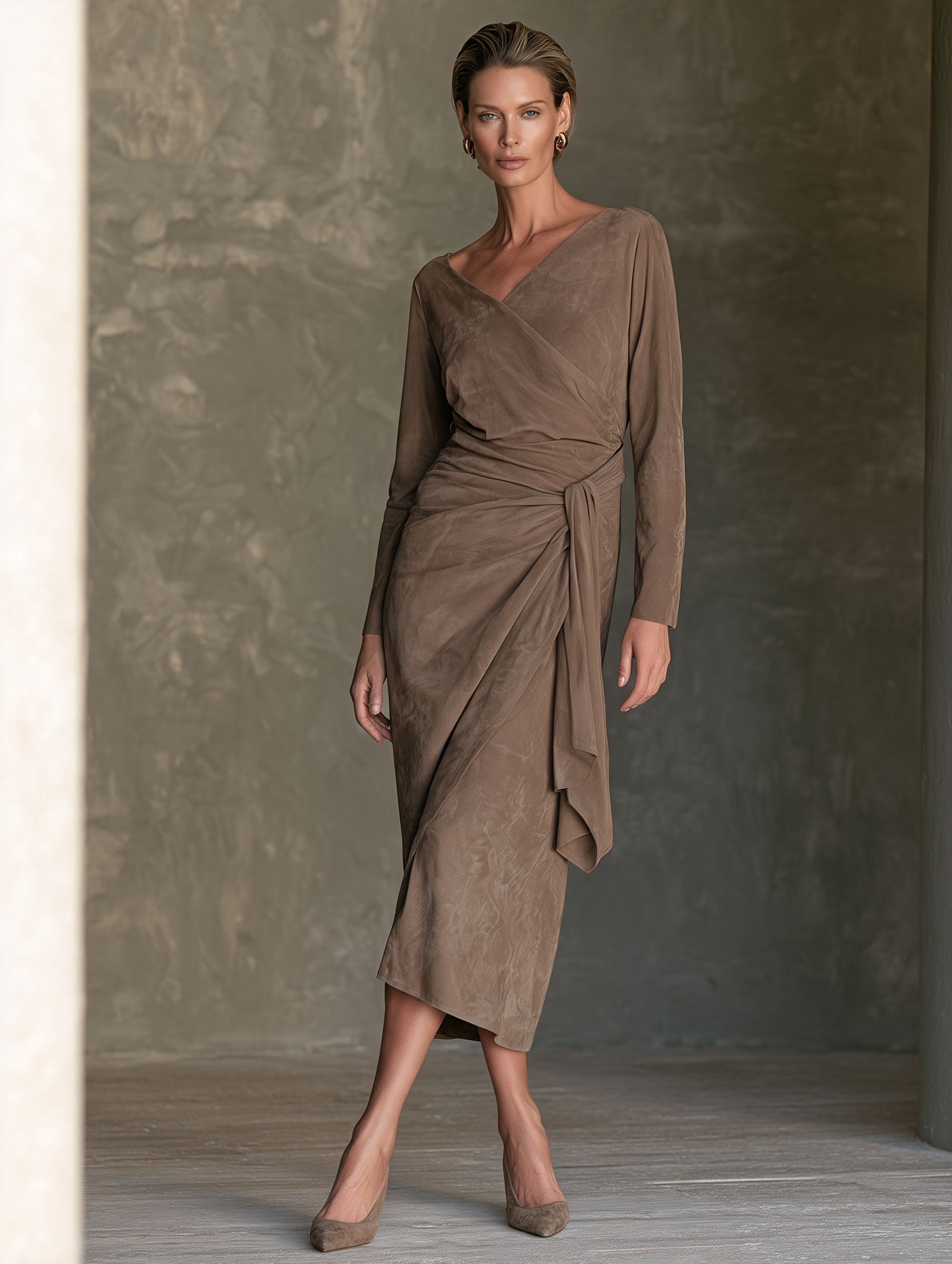 Women’s Vintage-style Suede Lace-up Wrap Midi Dress