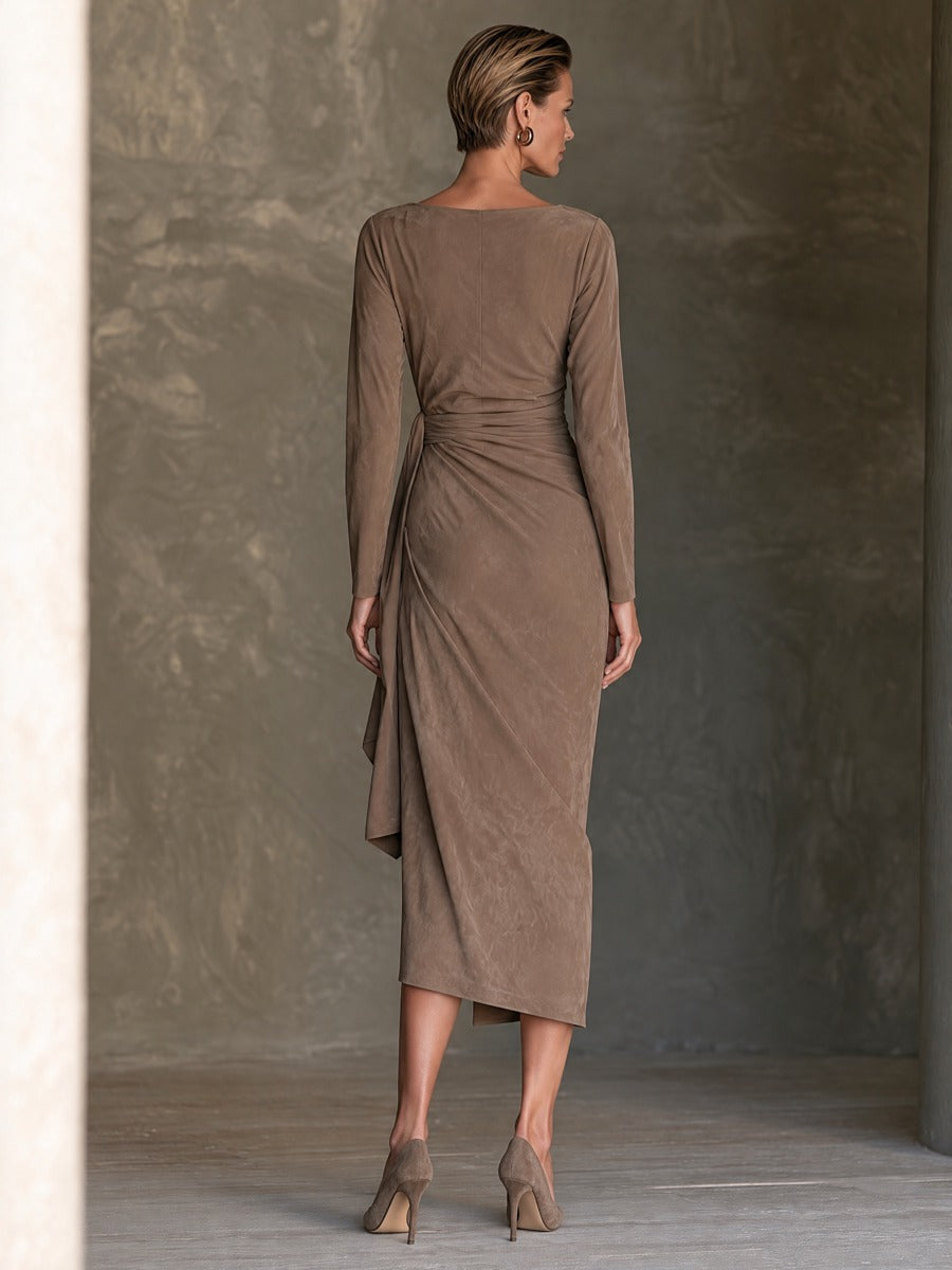 Women’s Vintage-style Suede Lace-up Wrap Midi Dress