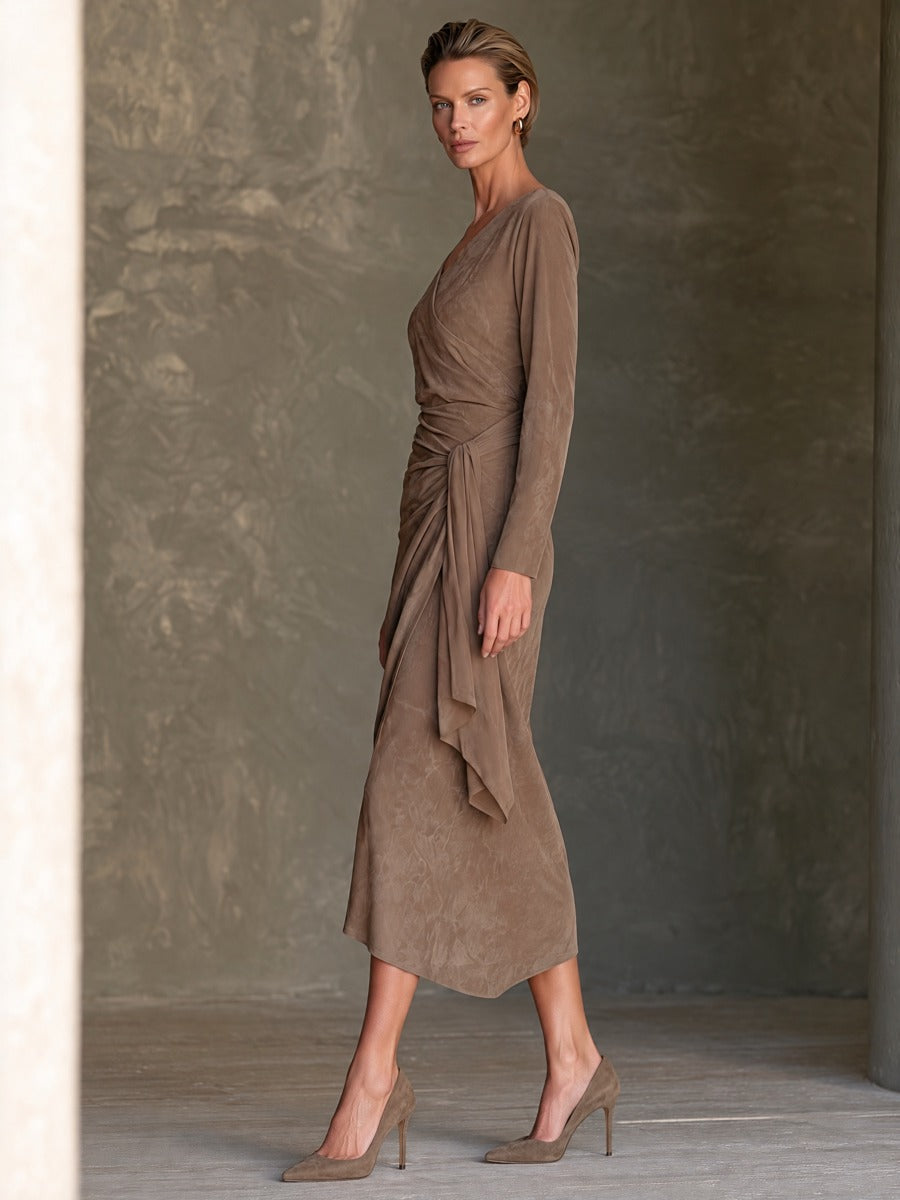 Women’s Vintage-style Suede Lace-up Wrap Midi Dress