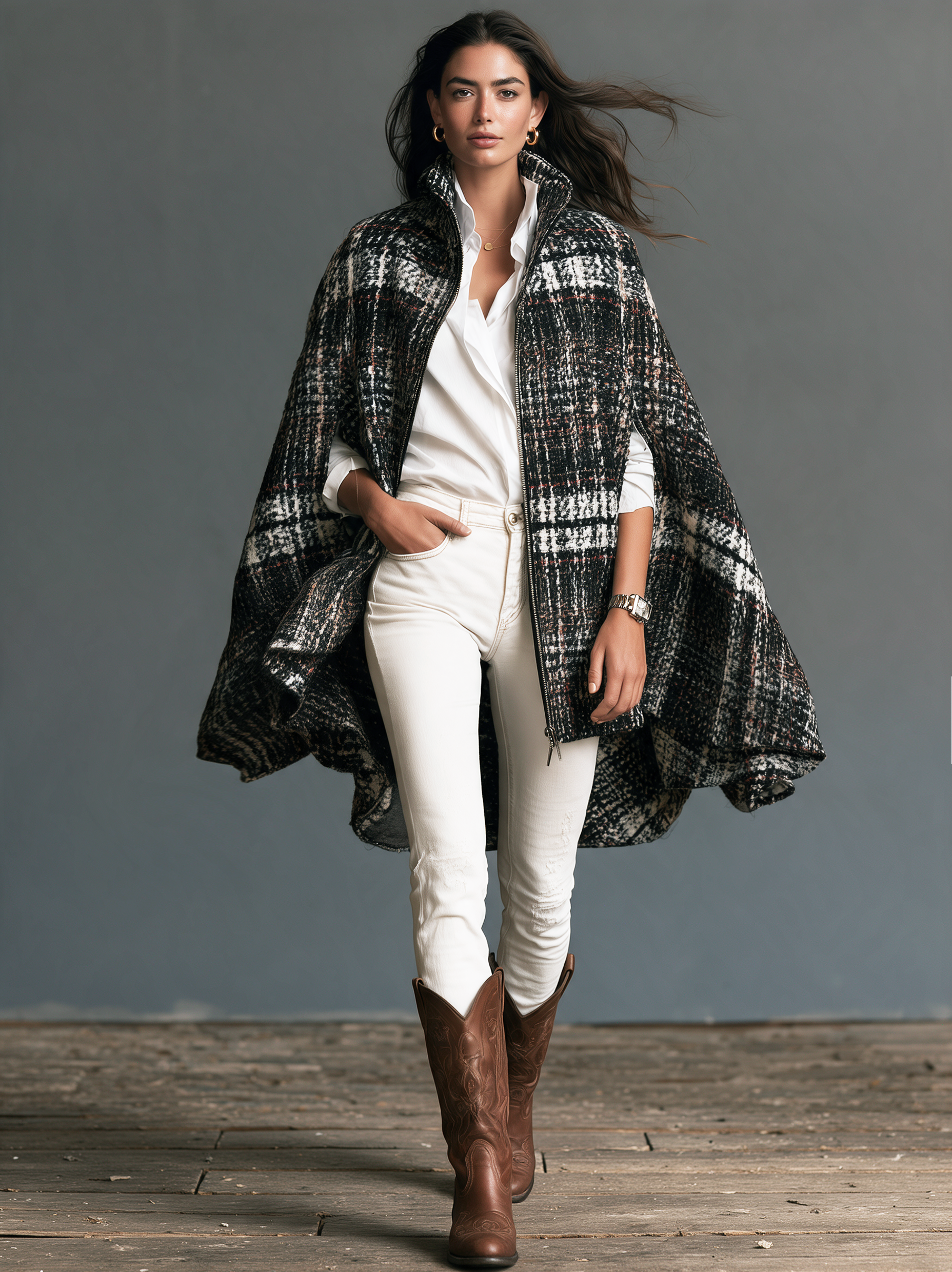 Women’s Casual Black-and-white Sleeveless Cape-style Jacket (Chanel-inspired)