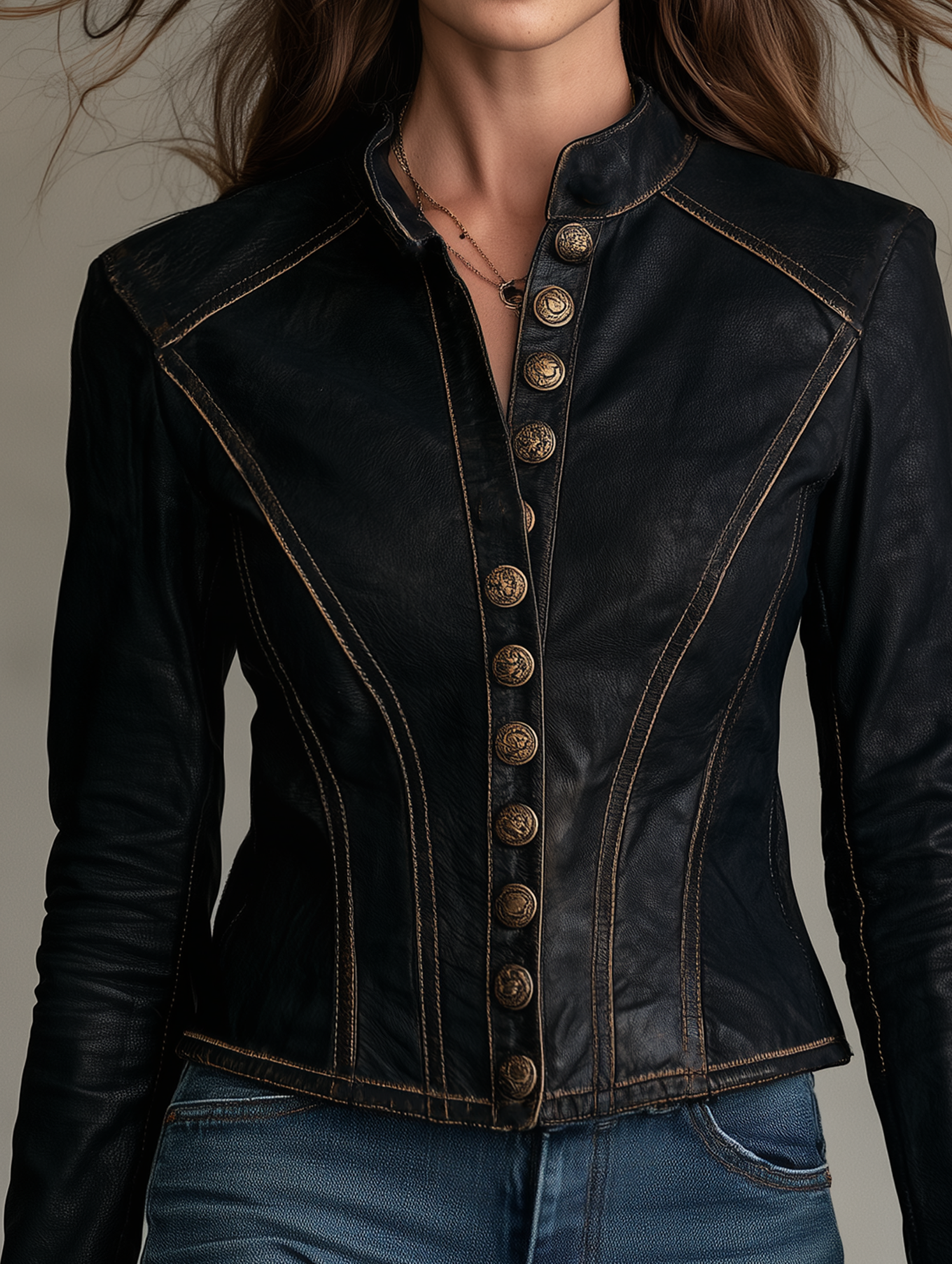 Women’s Casual Long-sleeve Jacket In Black Eco-friendly Leather