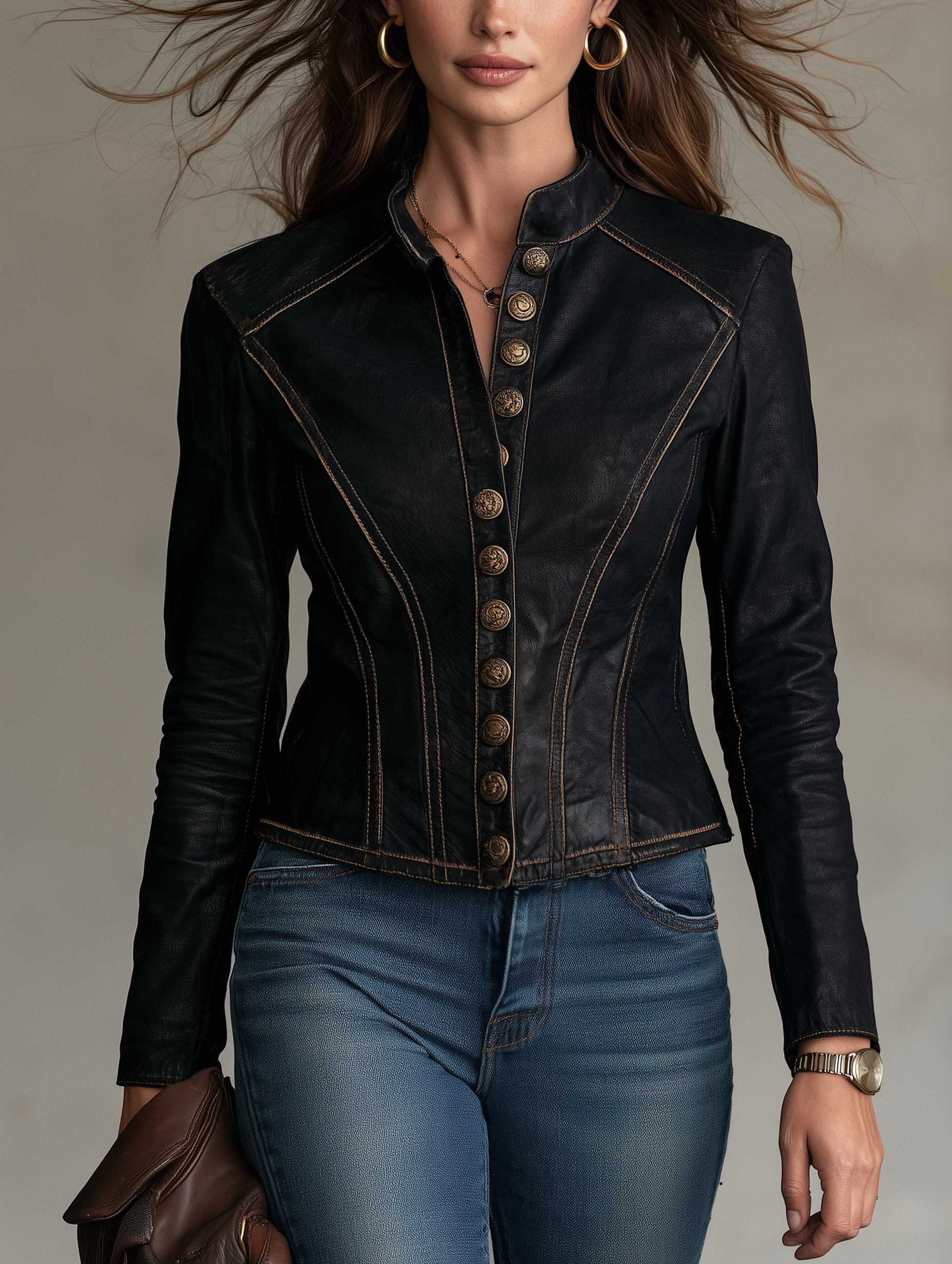 Women’s Casual Long-sleeve Jacket In Black Eco-friendly Leather