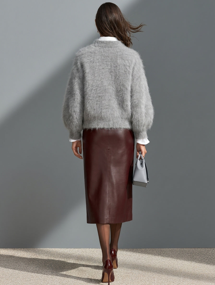 Women’s Casual Grey Knit Sweater With A Faux-layered Collar Design
