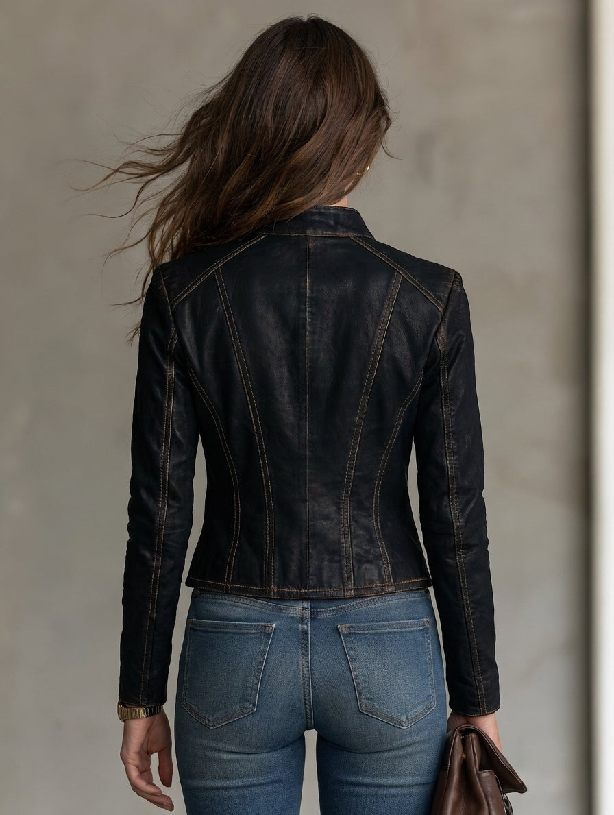 Women’s Casual Long-sleeve Jacket In Black Eco-friendly Leather