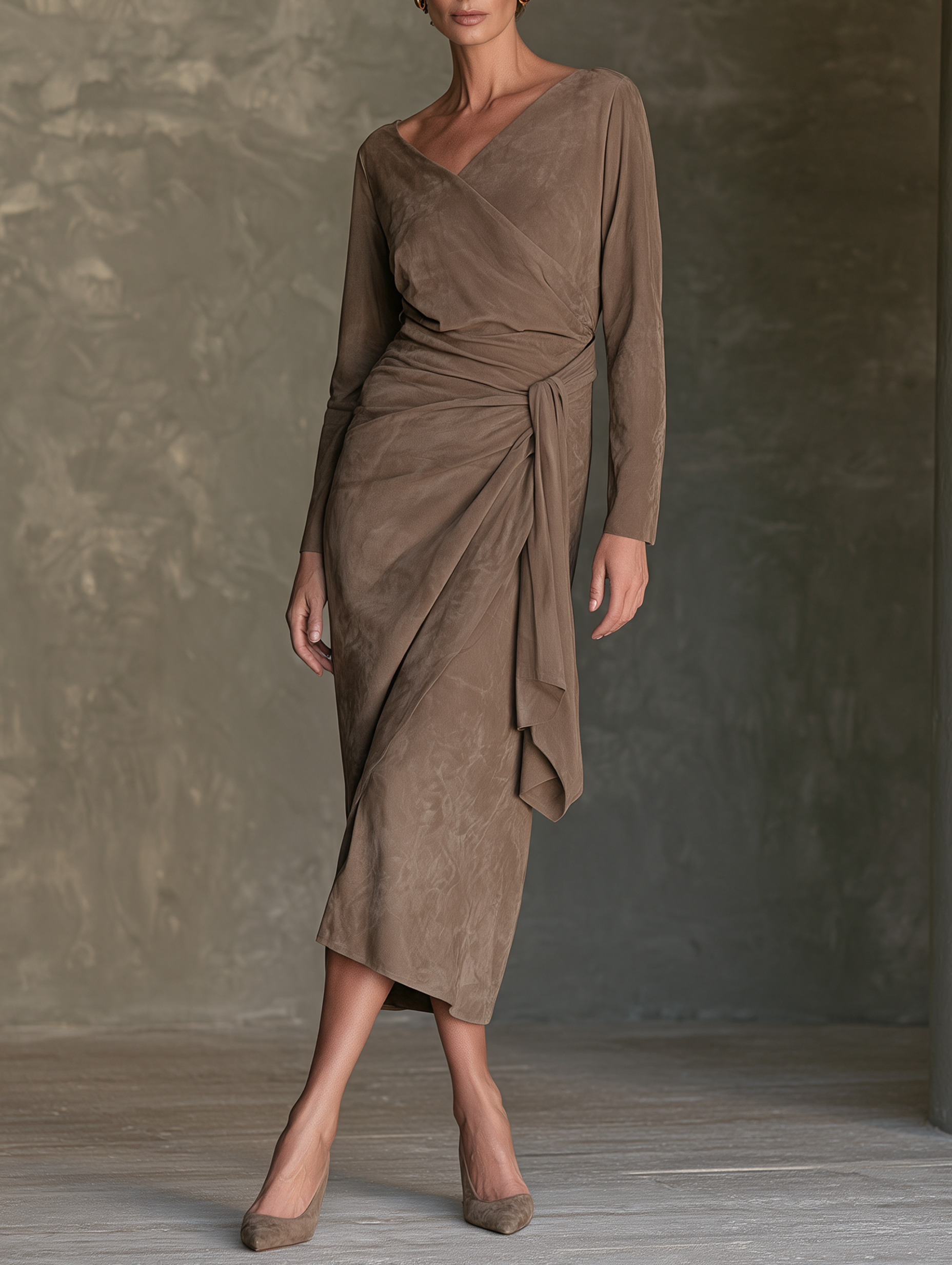 Women’s Vintage-style Suede Lace-up Wrap Midi Dress