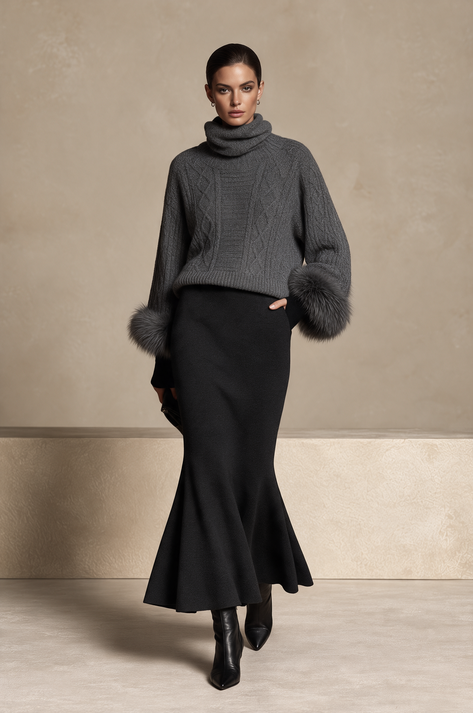 Women's High Waist Mermaid Black Maxi Skirt