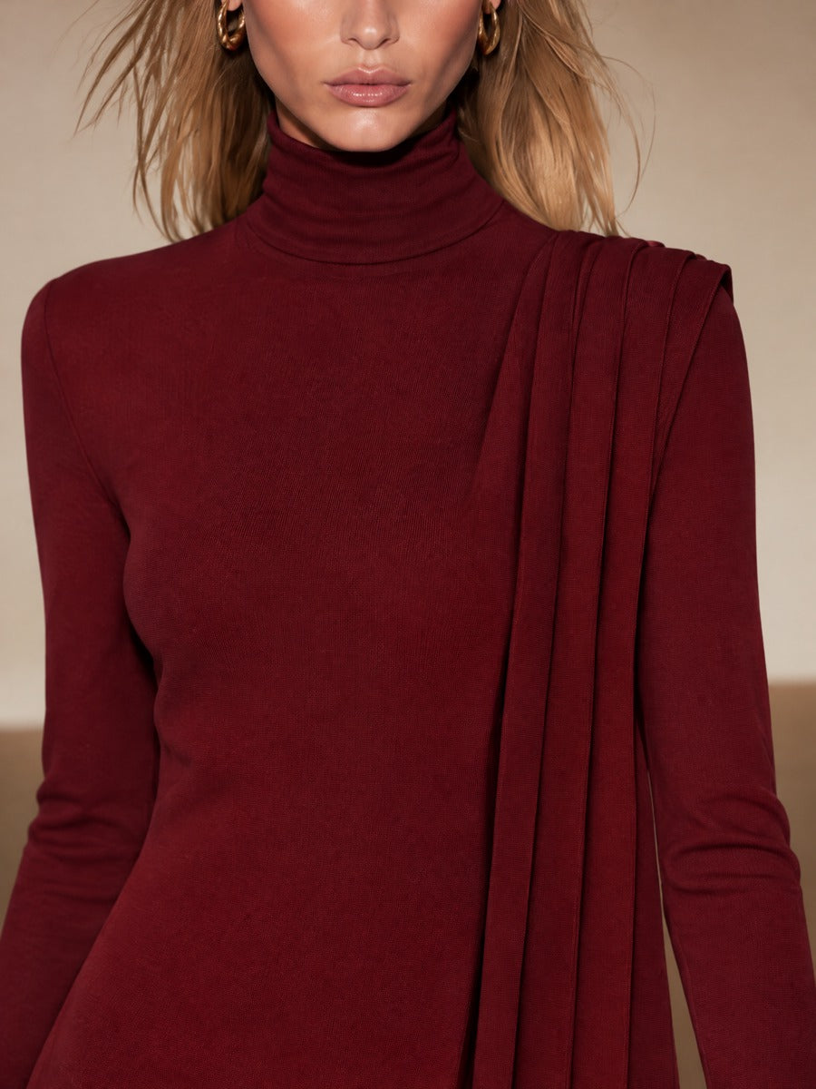 Women's Long Sleeve Drape Cocktail Mini Dress