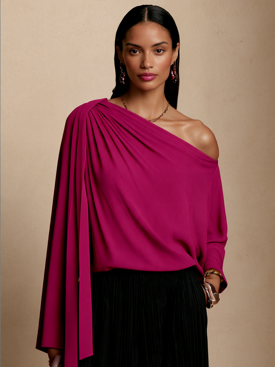 Women's Elegant Scarf Detail Asymmetric Long Sleeve Top