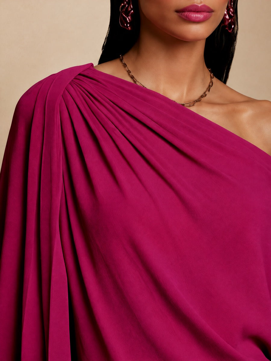 Women's Elegant Scarf Detail Asymmetric Long Sleeve Top