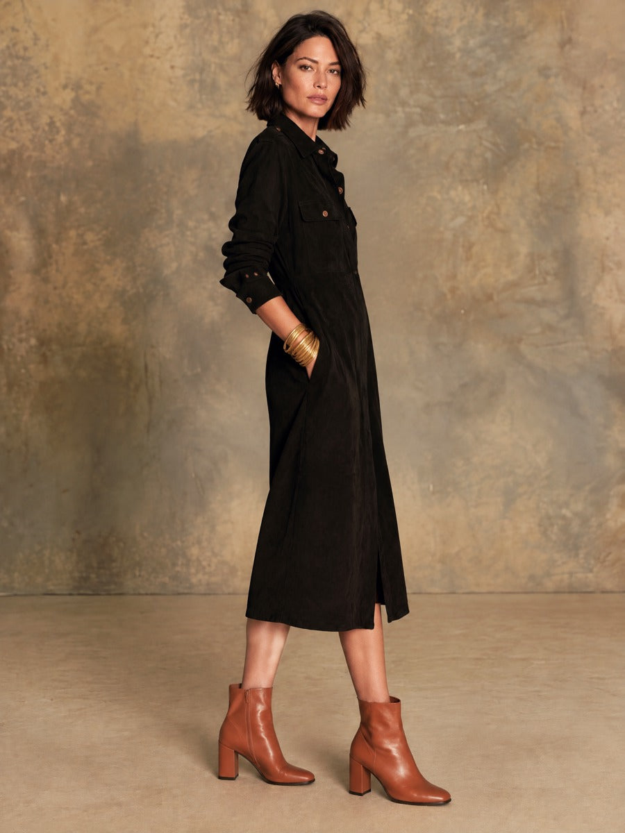 Women’s Vintage Single-Breasted Suede Shift Dress For Western-Style Casual Outings