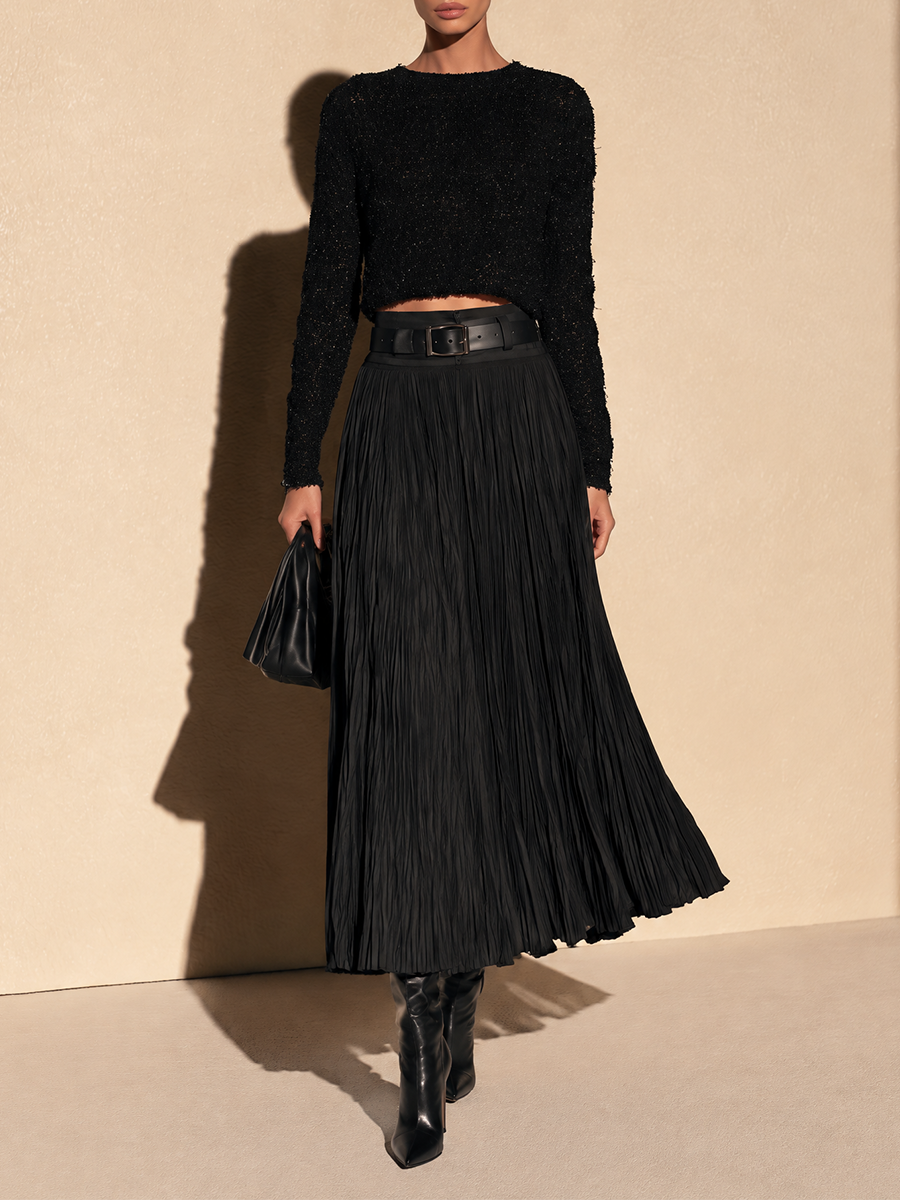 Women's Crew Neck Long Sleeve Cropped Sweater