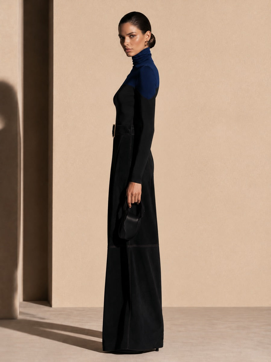 Women's Colorblock Knit Top And High-Waist Flare Pants Set