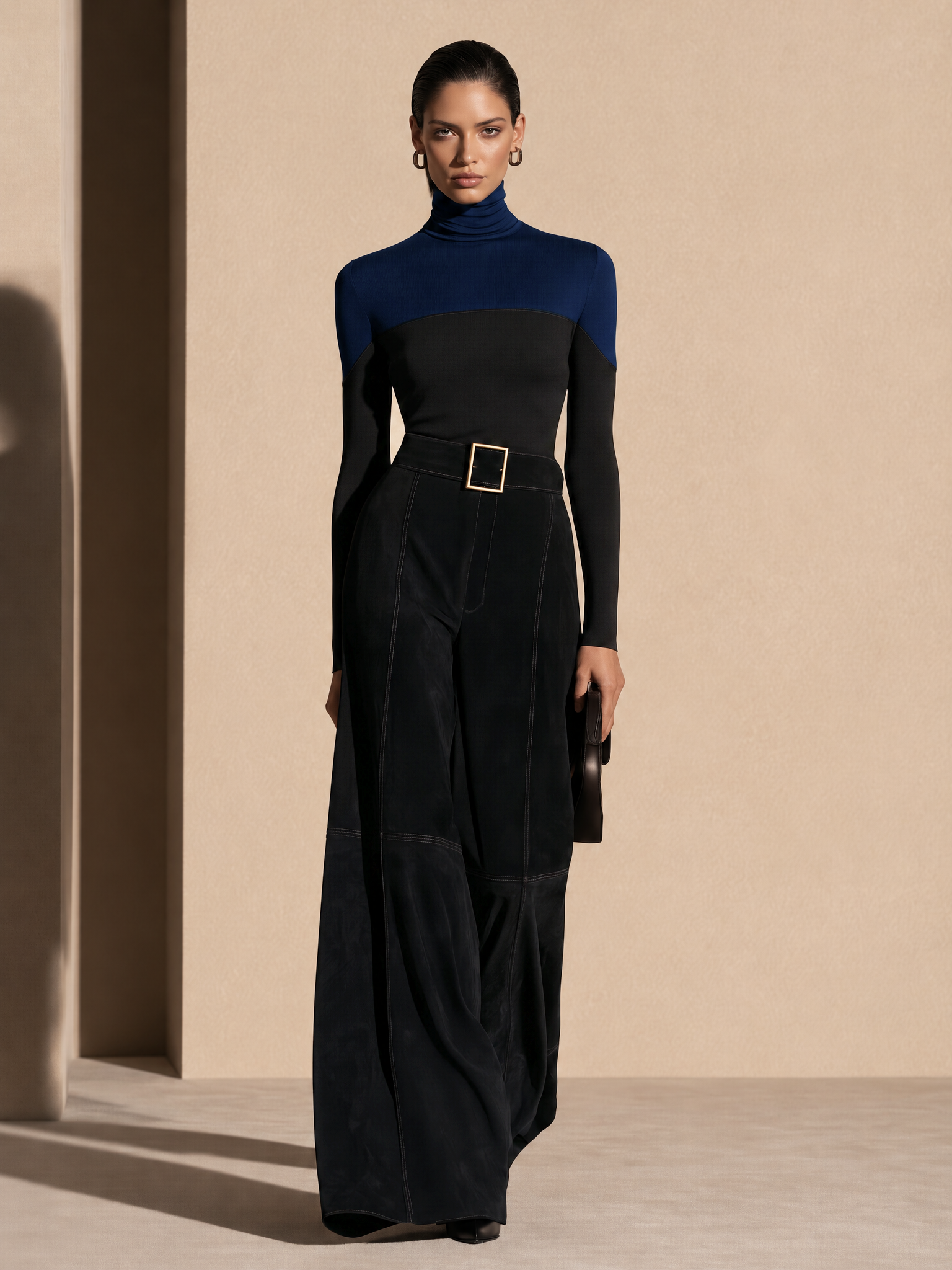 Women's Colorblock Knit Top And High-Waist Flare Pants Set
