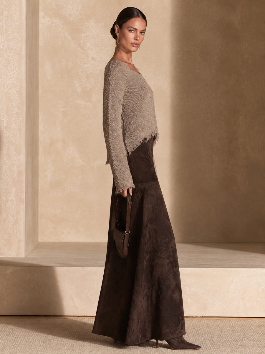 Women's Sequin Knit Top And Maxi Skirt Set