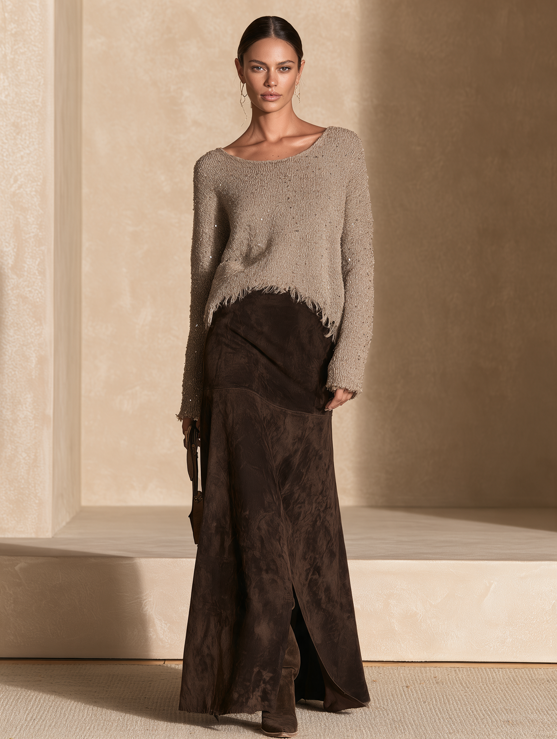 Women's Sequin Knit Top And Maxi Skirt Set