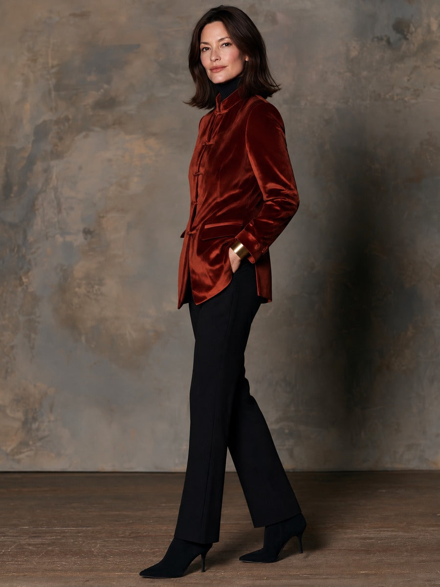 Women's Tailored Velvet Frog Button Jacket