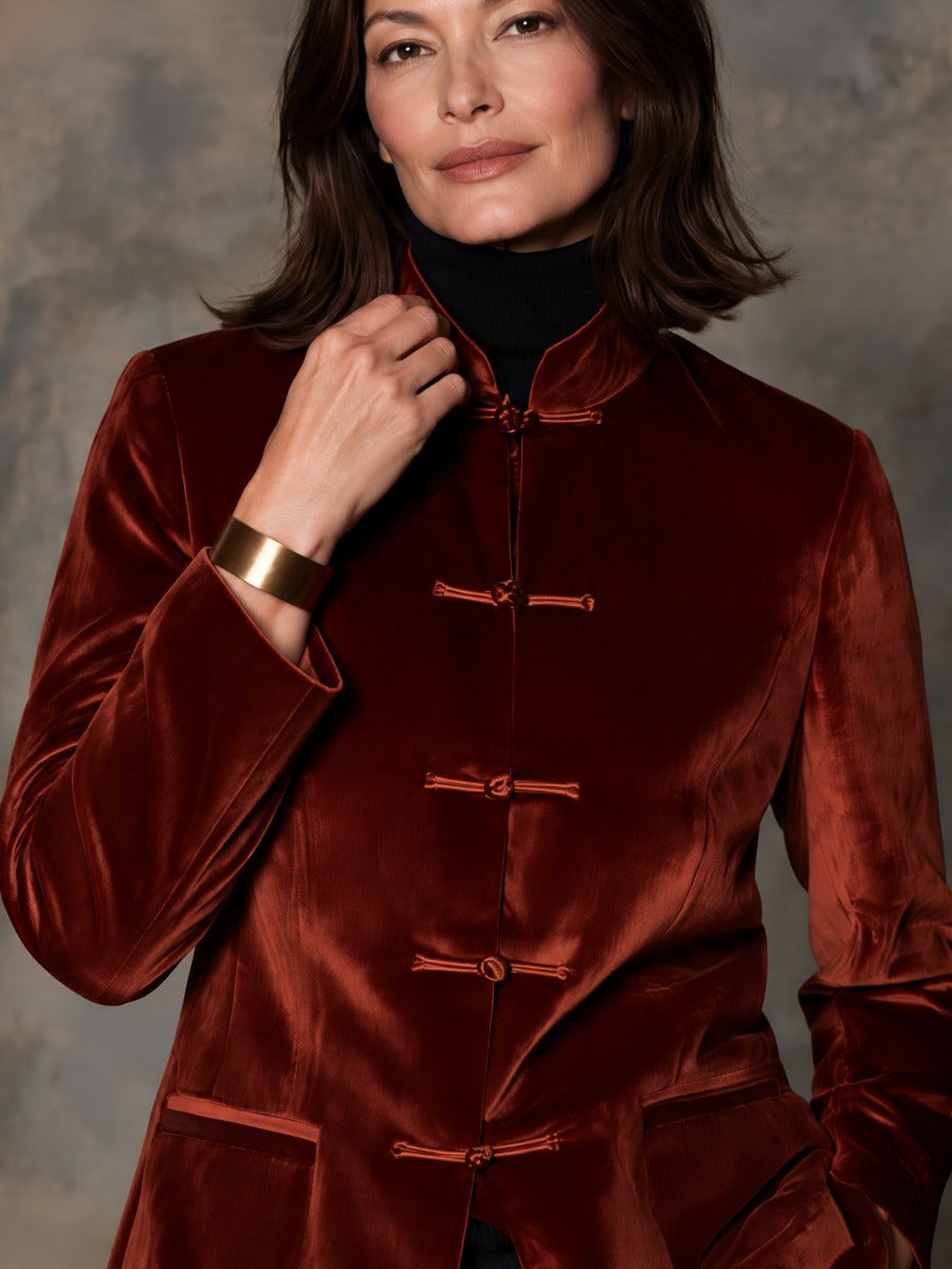 Women's Tailored Velvet Frog Button Jacket