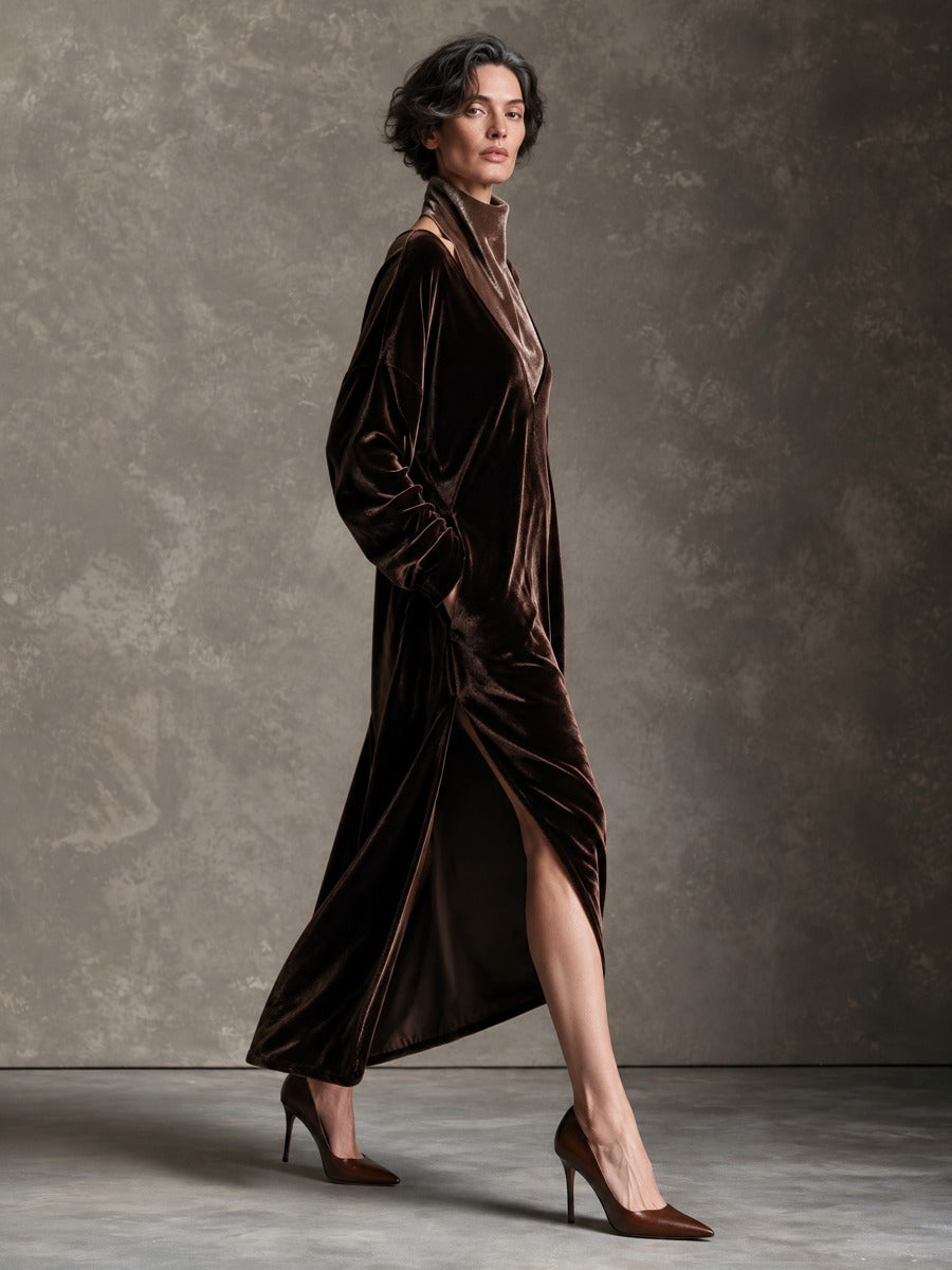 Women's Loose Turtleneck Velet Maxi Dress