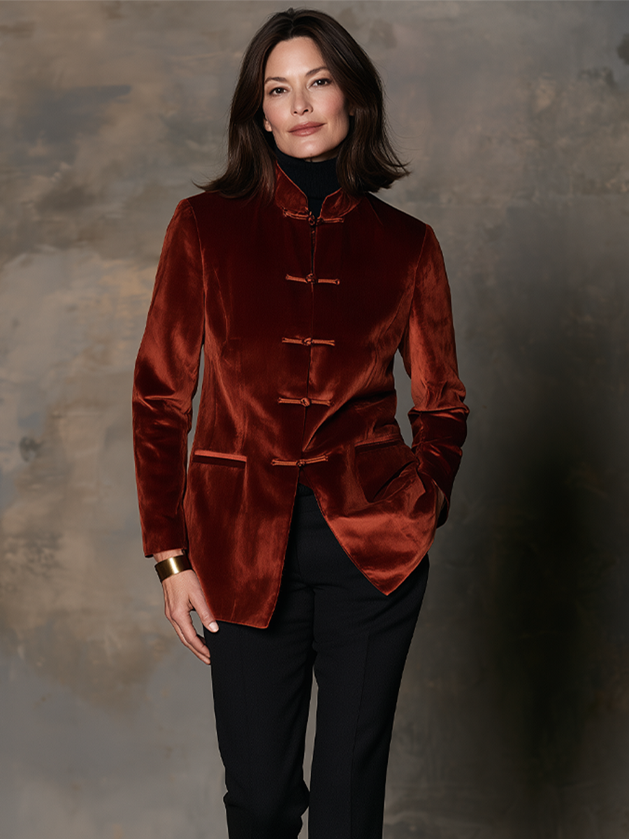 Women's Tailored Velvet Frog Button Jacket