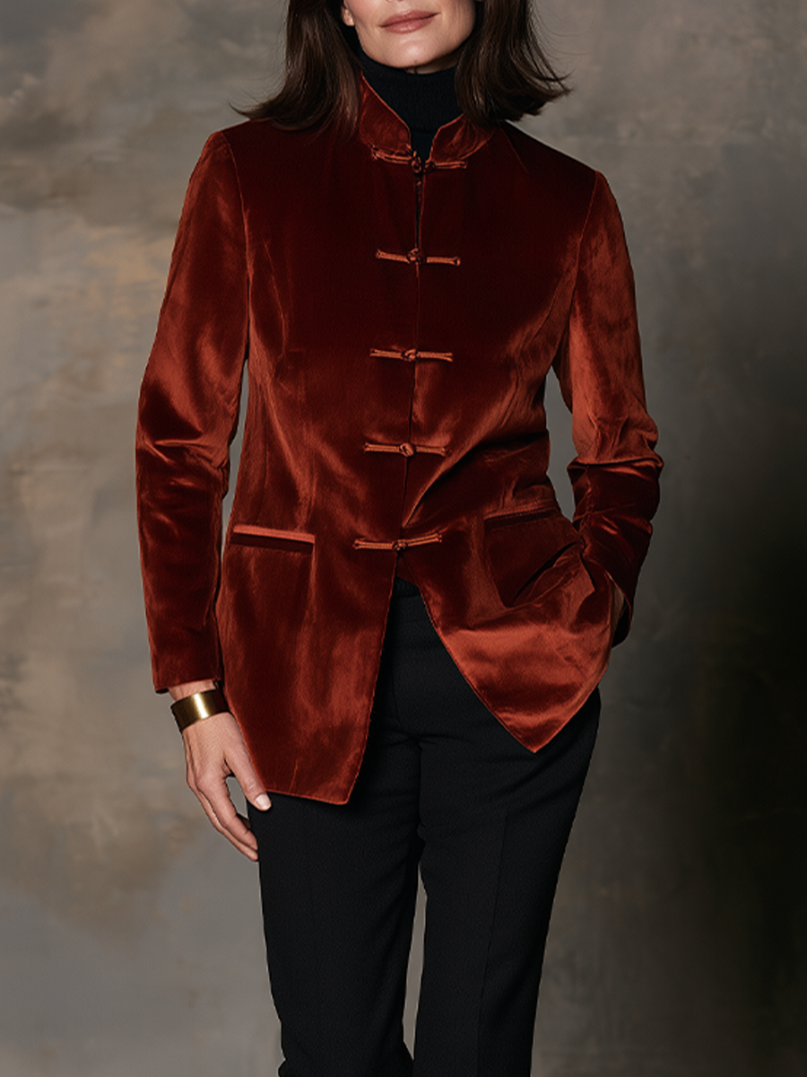 Women's Tailored Velvet Frog Button Jacket