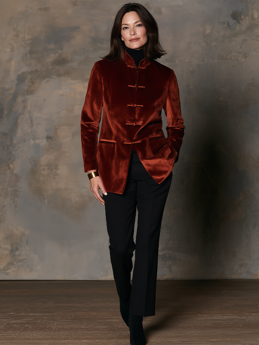 Women's Tailored Velvet Frog Button Jacket