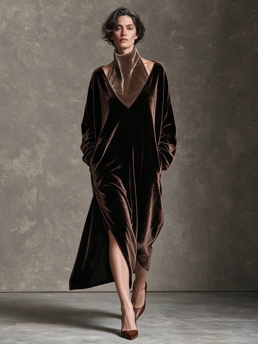 Women's Loose Turtleneck Velet Maxi Dress