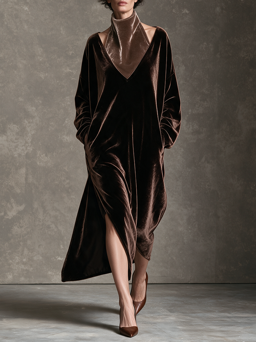 Women's Loose Turtleneck Velet Maxi Dress