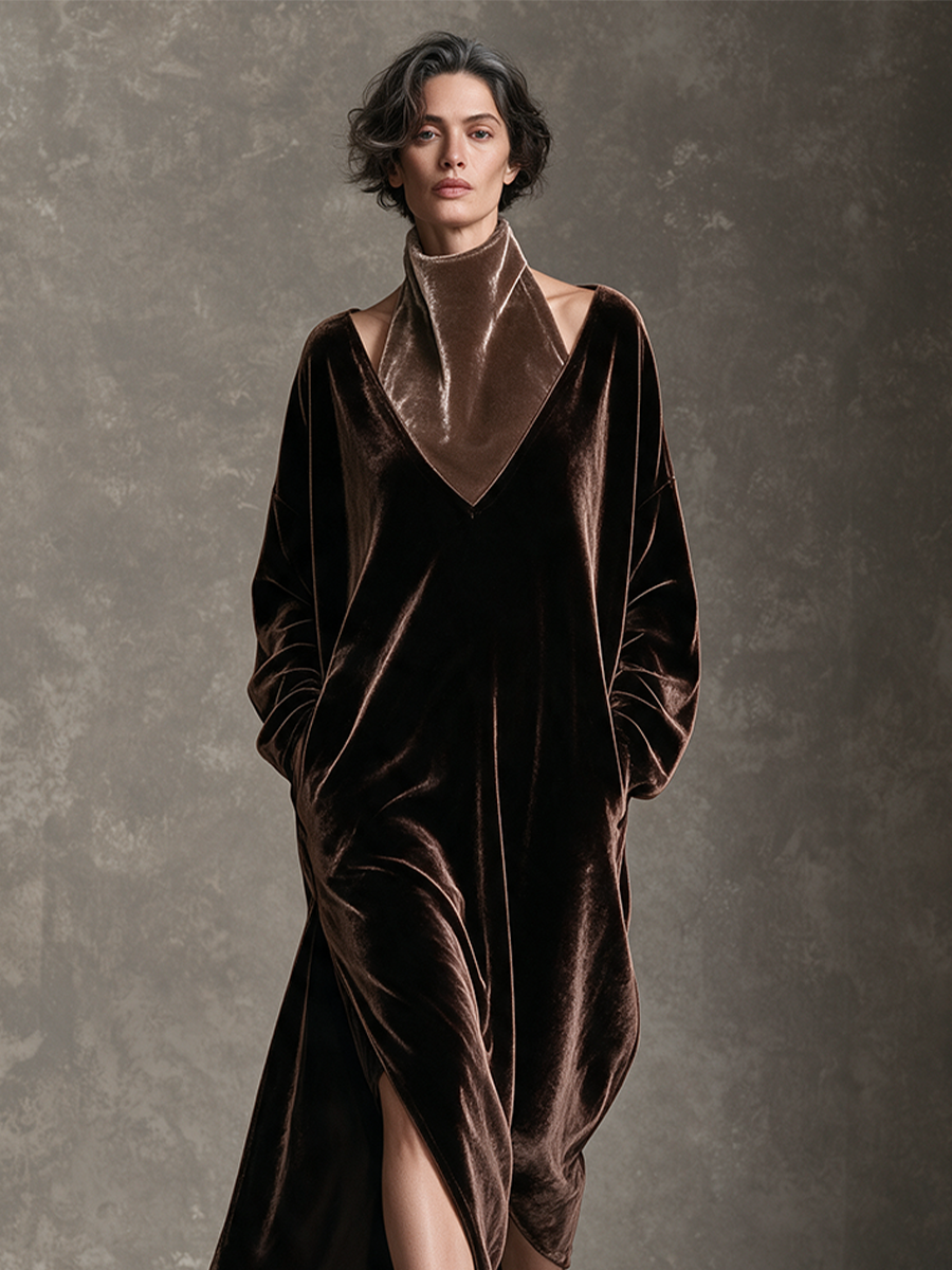 Women's Loose Turtleneck Velet Maxi Dress